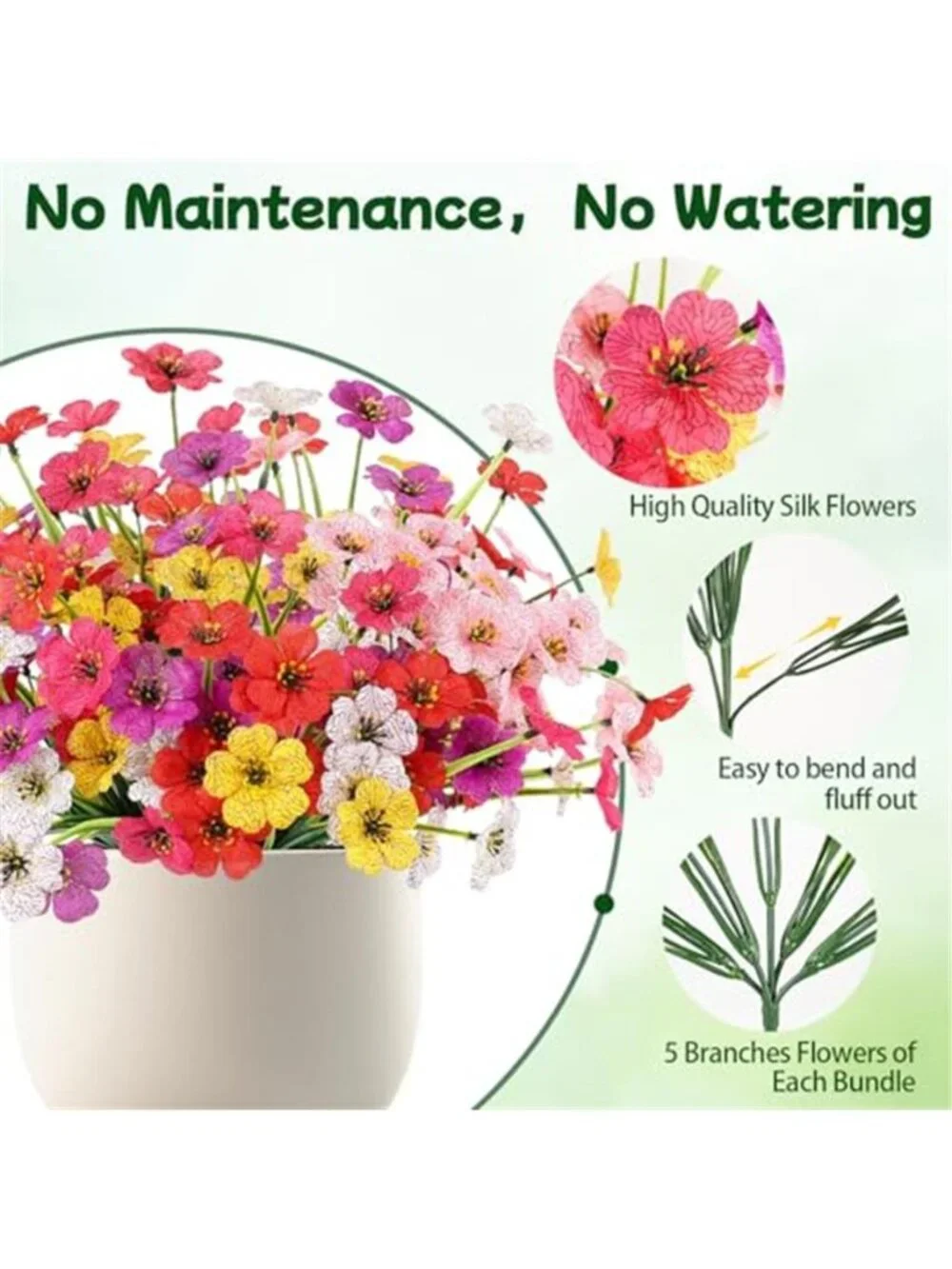 UV Resistant Fake Outdoor Flowers 6 Bundles Faux Plastic Plants No Fade Daisy